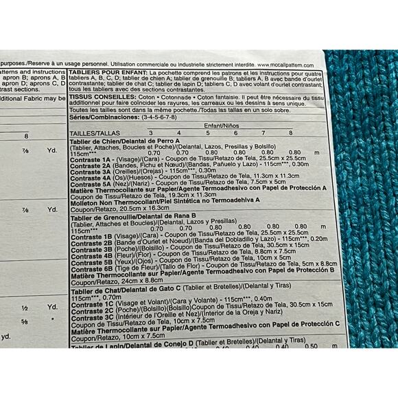 McCalls 6298 Sewing pattern Kids apron animal bunny dop frog cat - Picture 6 of 7